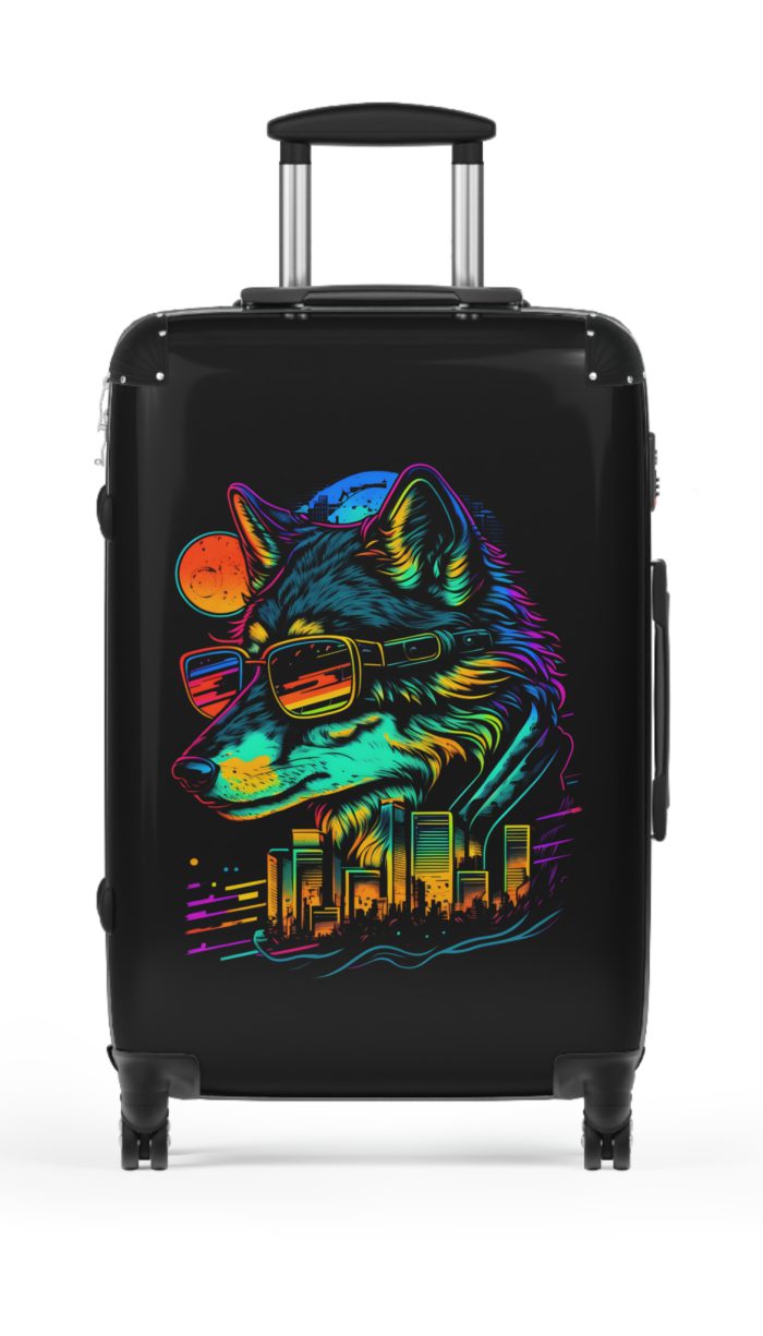 Gangster Wolf Suitcase - Stylish and edgy luggage showcasing a fierce gangster wolf design for the bold traveler.