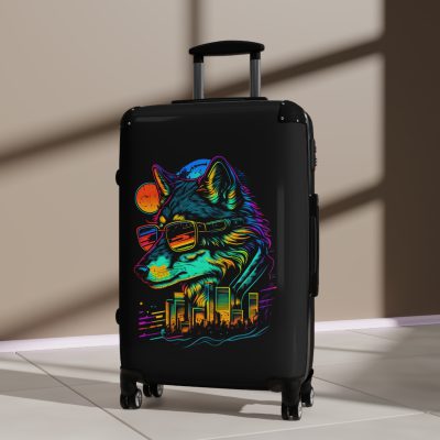 Gangster Wolf Suitcase - Stylish and edgy luggage showcasing a fierce gangster wolf design for the bold traveler.