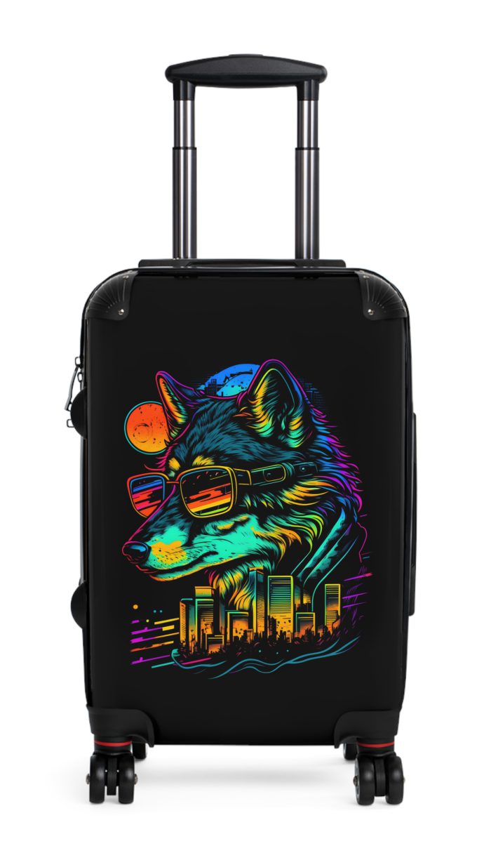 Gangster Wolf Suitcase - Stylish and edgy luggage showcasing a fierce gangster wolf design for the bold traveler.