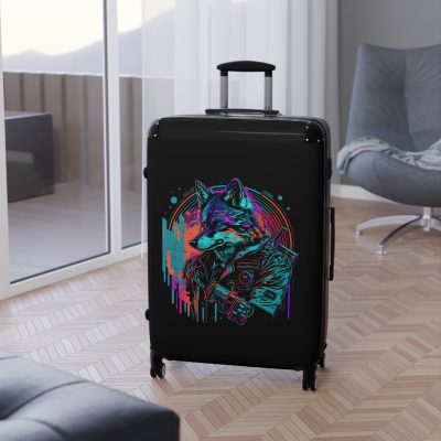 Gangster Wolf Suitcase - Stylish and edgy luggage showcasing a fierce gangster wolf design for the bold traveler.