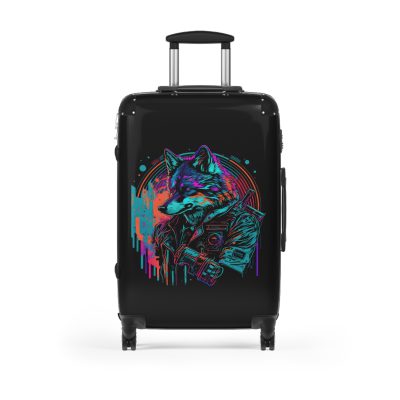 Gangster Wolf Suitcase - Stylish and edgy luggage showcasing a fierce gangster wolf design for the bold traveler.