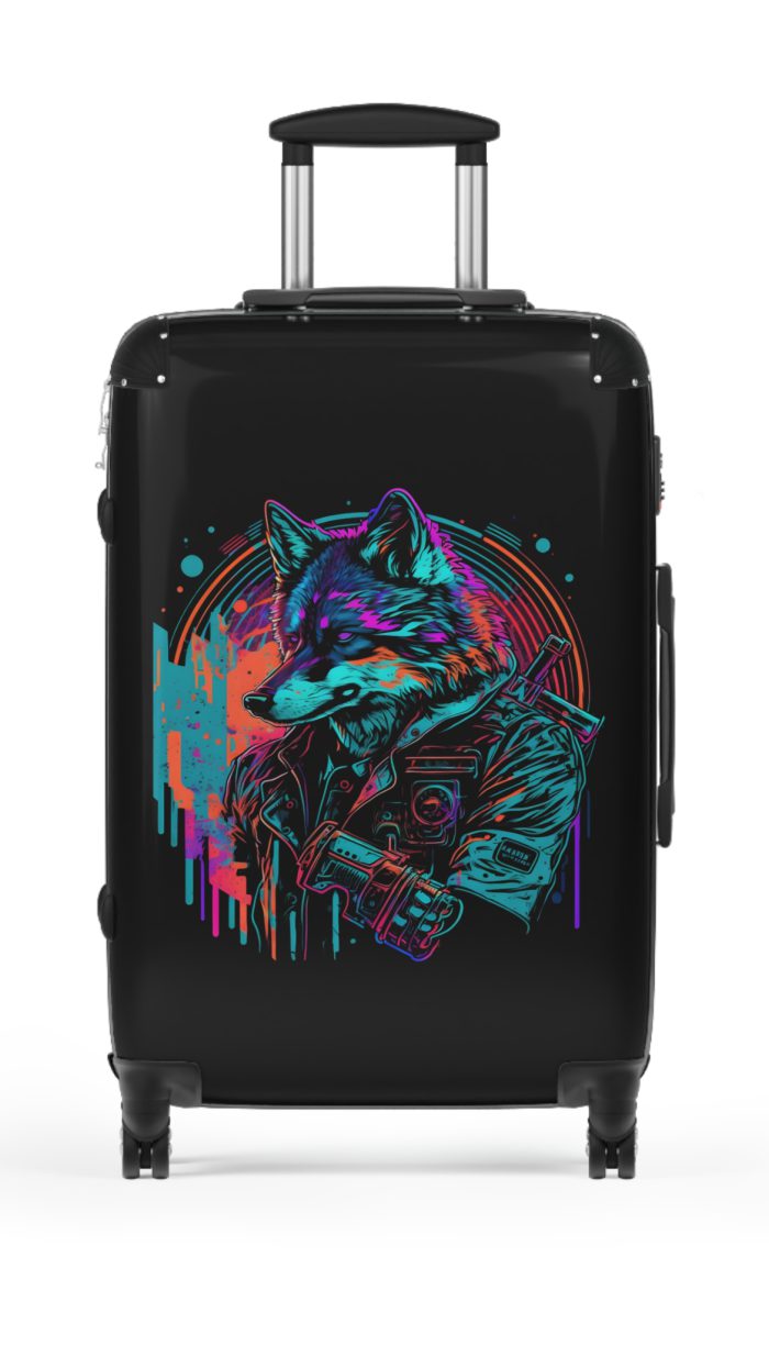 Gangster Wolf Suitcase - Stylish and edgy luggage showcasing a fierce gangster wolf design for the bold traveler.