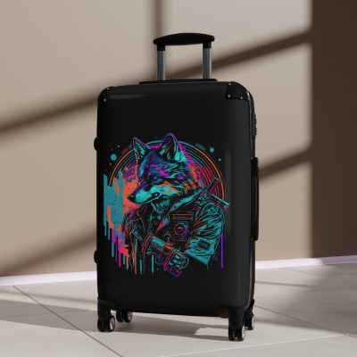 Gangster Wolf Suitcase - Stylish and edgy luggage showcasing a fierce gangster wolf design for the bold traveler.