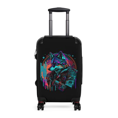 Gangster Wolf Suitcase - Stylish and edgy luggage showcasing a fierce gangster wolf design for the bold traveler.