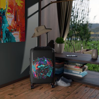 Gangster Wolf Suitcase - Stylish and edgy luggage showcasing a fierce gangster wolf design for the bold traveler.