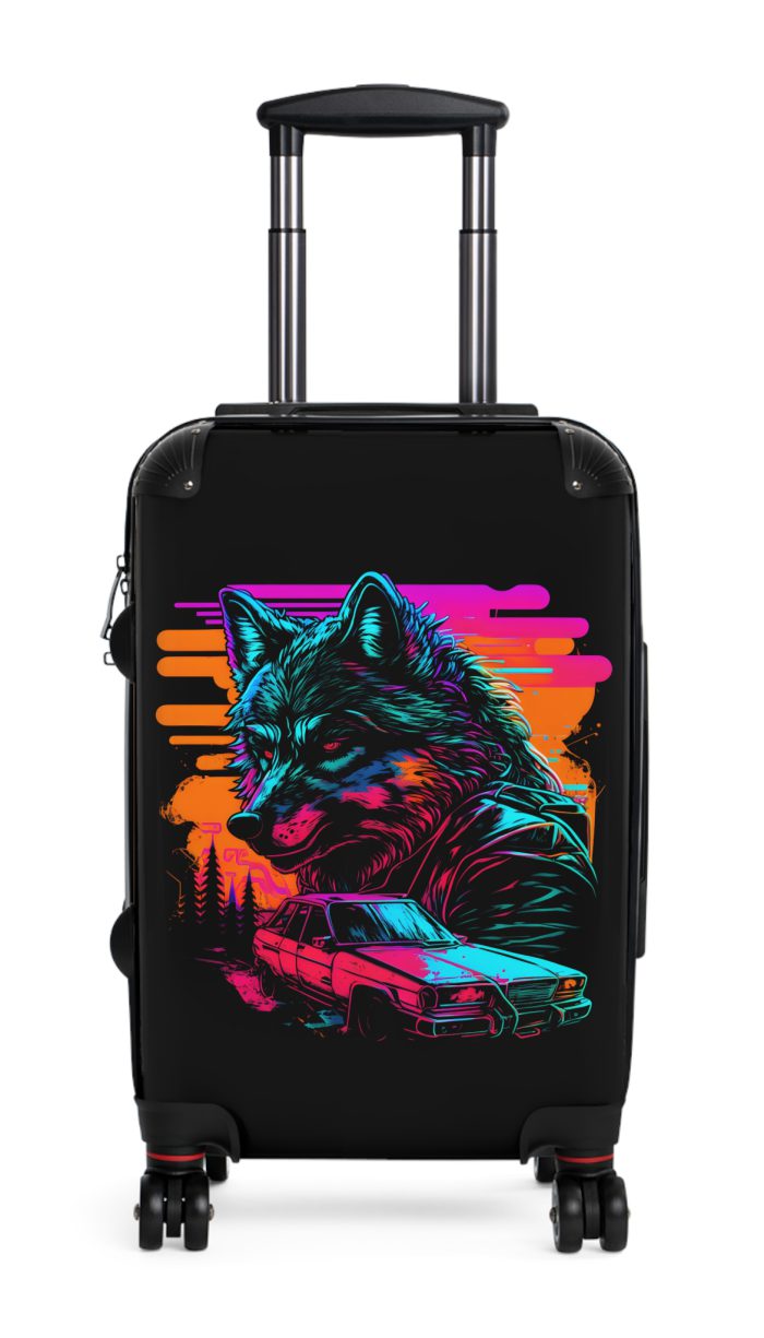 Gangster Wolf Suitcase - Stylish and edgy luggage showcasing a fierce gangster wolf design for the bold traveler.