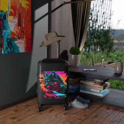 Gangster Wolf Suitcase - Stylish and edgy luggage showcasing a fierce gangster wolf design for the bold traveler.