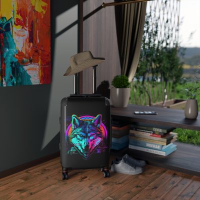 Gangster Wolf Suitcase - Stylish and edgy luggage showcasing a fierce gangster wolf design for the bold traveler.