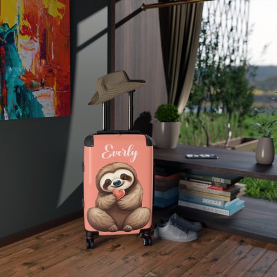 Whimsical Custom Cute Sloth suitcase, a durable and personalized travel companion. Crafted with chosen cute sloth designs, it's perfect for enthusiasts on the go.