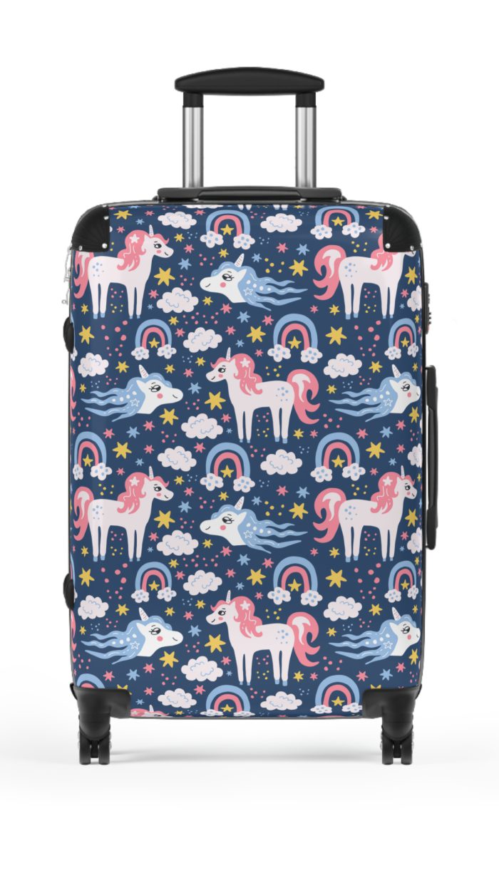 Enchanting rainbow unicorn suitcase, perfect for unicorn enthusiasts. Vibrant design and durable build make it a magical and practical travel companion.