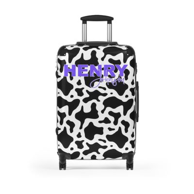 Custom Cow Print Suitcase - A personalized luggage adorned with a unique cow print design, perfect for travelers who want to add a touch of individuality to their journeys.