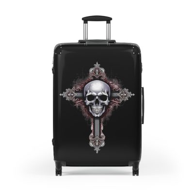 Edgy gothic skull cross suitcase, crafted for bold adventurers. Striking design meets durability for a unique and resilient travel companion.