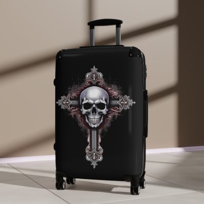 Edgy gothic skull cross suitcase, crafted for bold adventurers. Striking design meets durability for a unique and resilient travel companion.