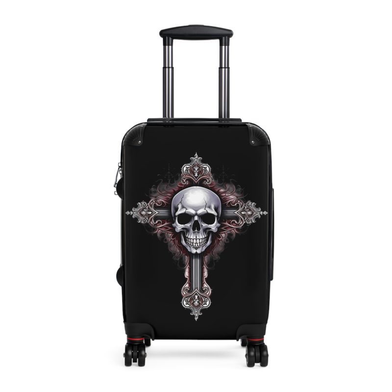 Edgy gothic skull cross suitcase, crafted for bold adventurers. Striking design meets durability for a unique and resilient travel companion.