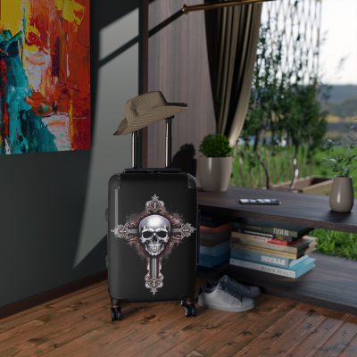 Edgy gothic skull cross suitcase, crafted for bold adventurers. Striking design meets durability for a unique and resilient travel companion.