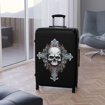 Edgy gothic skull cross suitcase, crafted for bold adventurers. Striking design meets durability for a unique and resilient travel companion.