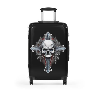 Edgy gothic skull cross suitcase, crafted for bold adventurers. Striking design meets durability for a unique and resilient travel companion.