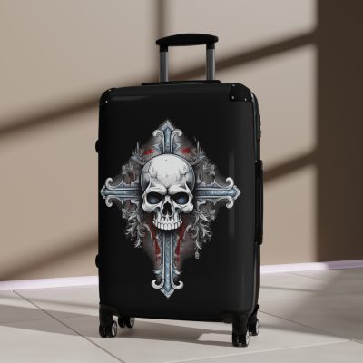 Edgy gothic skull cross suitcase, crafted for bold adventurers. Striking design meets durability for a unique and resilient travel companion.