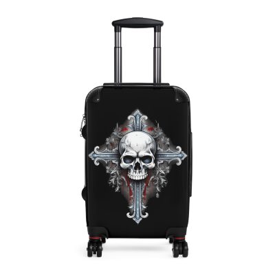 Edgy gothic skull cross suitcase, crafted for bold adventurers. Striking design meets durability for a unique and resilient travel companion.