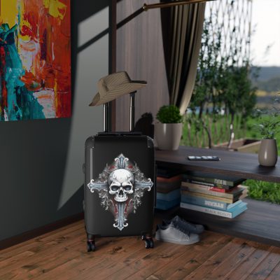 Edgy gothic skull cross suitcase, crafted for bold adventurers. Striking design meets durability for a unique and resilient travel companion.