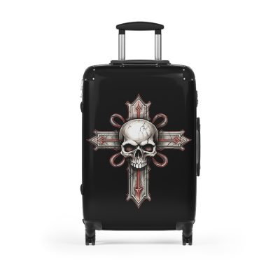 Edgy gothic skull cross suitcase, crafted for bold adventurers. Striking design meets durability for a unique and resilient travel companion.