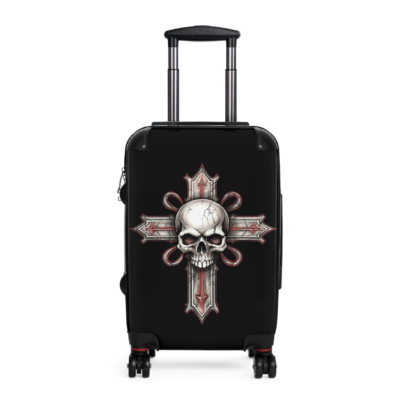 Edgy gothic skull cross suitcase, crafted for bold adventurers. Striking design meets durability for a unique and resilient travel companion.