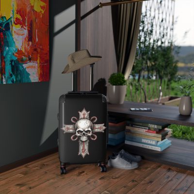 Edgy gothic skull cross suitcase, crafted for bold adventurers. Striking design meets durability for a unique and resilient travel companion.