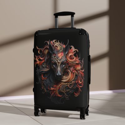 Elegant gothic black horse suitcase, a timeless and stylish travel essential. Crafted for durability and sophistication, it's the perfect travel companion for the discerning adventurer.