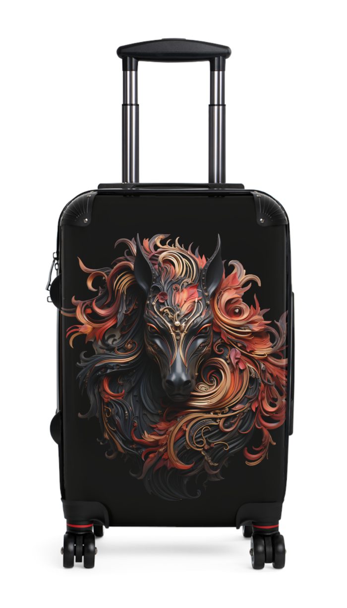 Elegant gothic black horse suitcase, a timeless and stylish travel essential. Crafted for durability and sophistication, it's the perfect travel companion for the discerning adventurer.