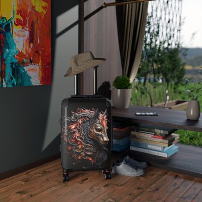 Elegant gothic black horse suitcase, a timeless and stylish travel essential. Crafted for durability and sophistication, it's the perfect travel companion for the discerning adventurer.