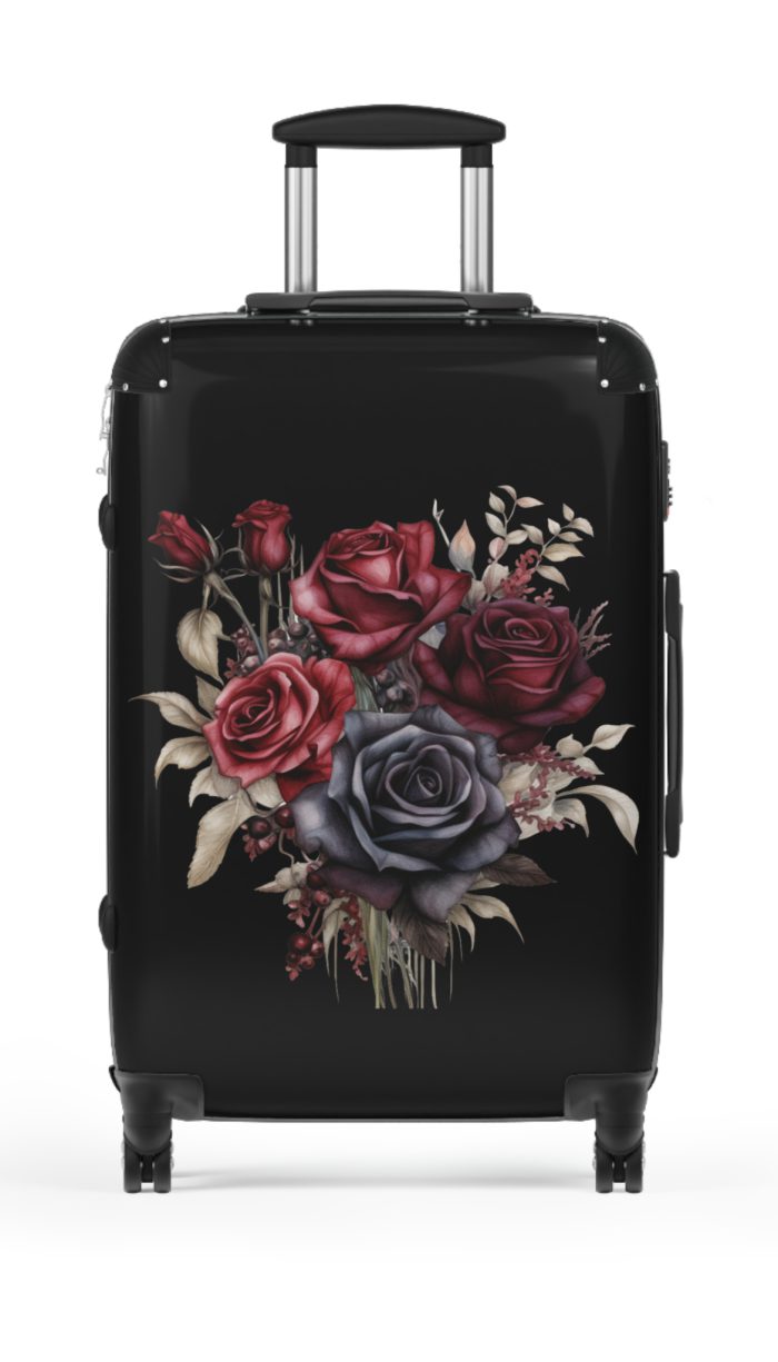 Romantic gothic rose suitcase, a stylish and enduring travel essential. Crafted with intricate rose designs, it's the perfect companion for those who seek elegance on the go.