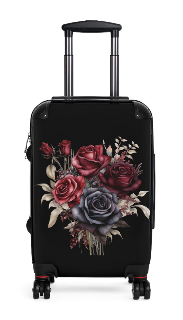 Romantic gothic rose suitcase, a stylish and enduring travel essential. Crafted with intricate rose designs, it's the perfect companion for those who seek elegance on the go.