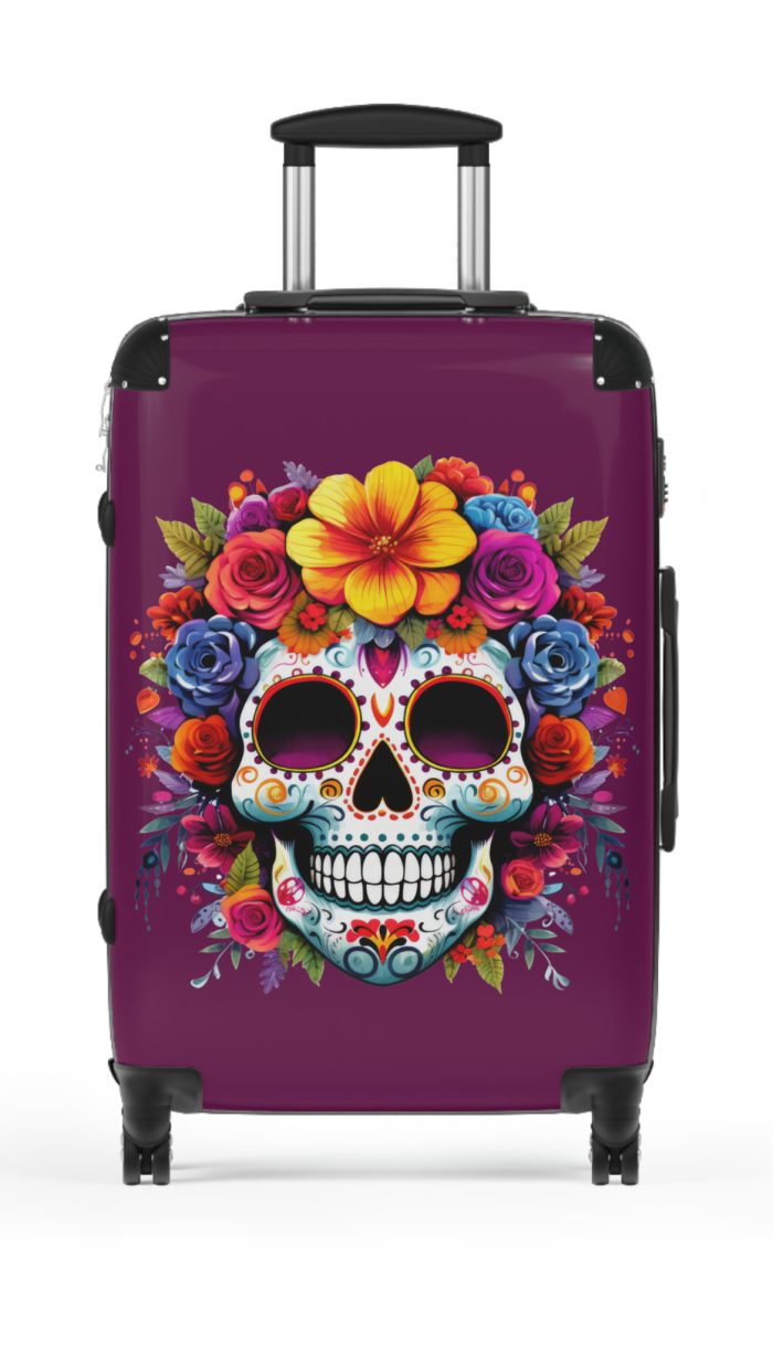 Edgy sugar skull suitcase, a bold and vibrant travel companion. Crafted for durability and adorned with rebellious sugar skull designs, it's perfect for those who embrace a touch of edge on the go.