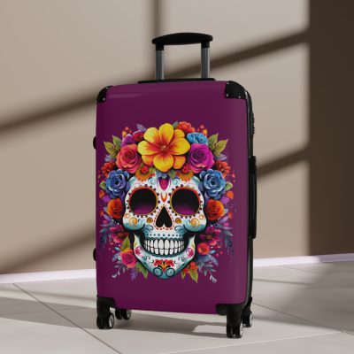 Edgy sugar skull suitcase, a bold and vibrant travel companion. Crafted for durability and adorned with rebellious sugar skull designs, it's perfect for those who embrace a touch of edge on the go.