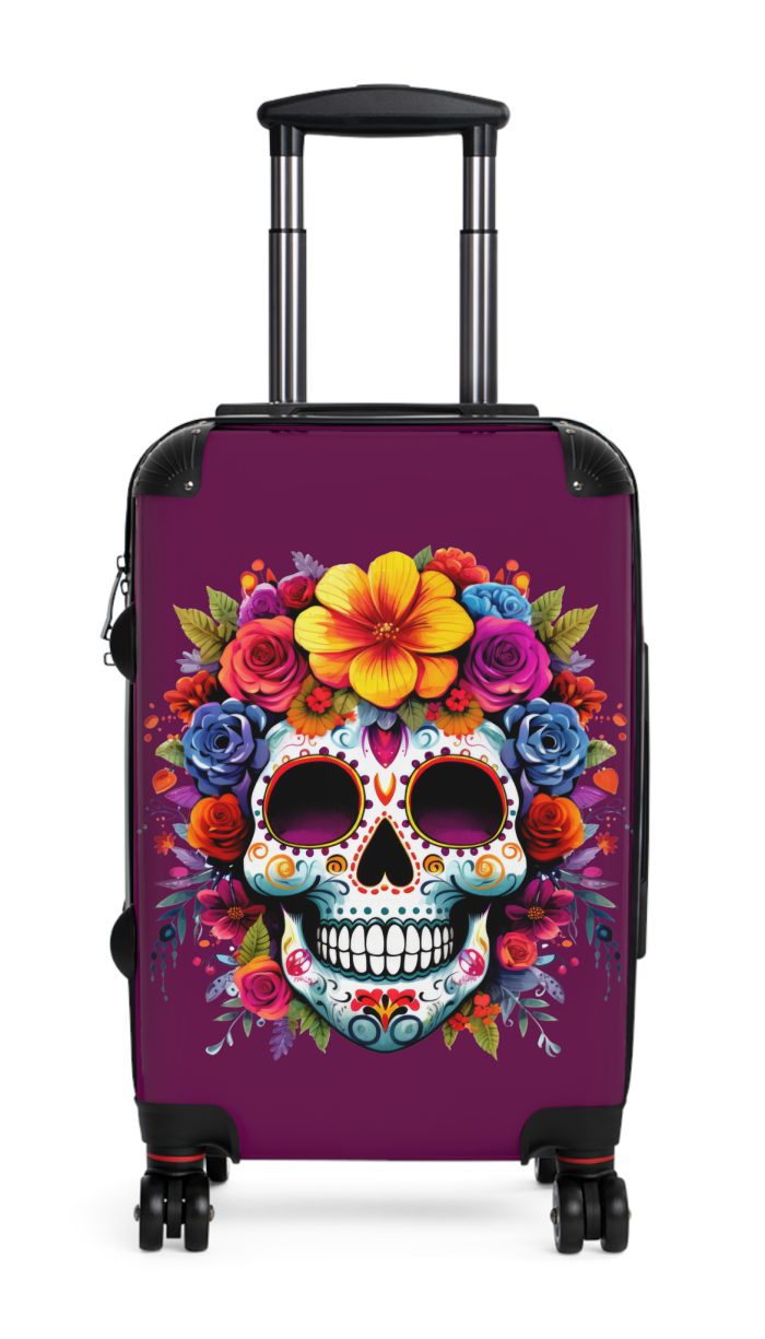 Edgy sugar skull suitcase, a bold and vibrant travel companion. Crafted for durability and adorned with rebellious sugar skull designs, it's perfect for those who embrace a touch of edge on the go.