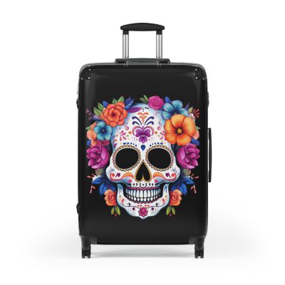 Edgy sugar skull suitcase, a bold and vibrant travel companion. Crafted for durability and adorned with rebellious sugar skull designs, it's perfect for those who embrace a touch of edge on the go.