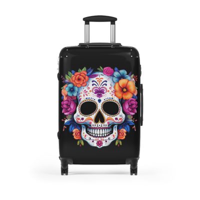 Edgy sugar skull suitcase, a bold and vibrant travel companion. Crafted for durability and adorned with rebellious sugar skull designs, it's perfect for those who embrace a touch of edge on the go.