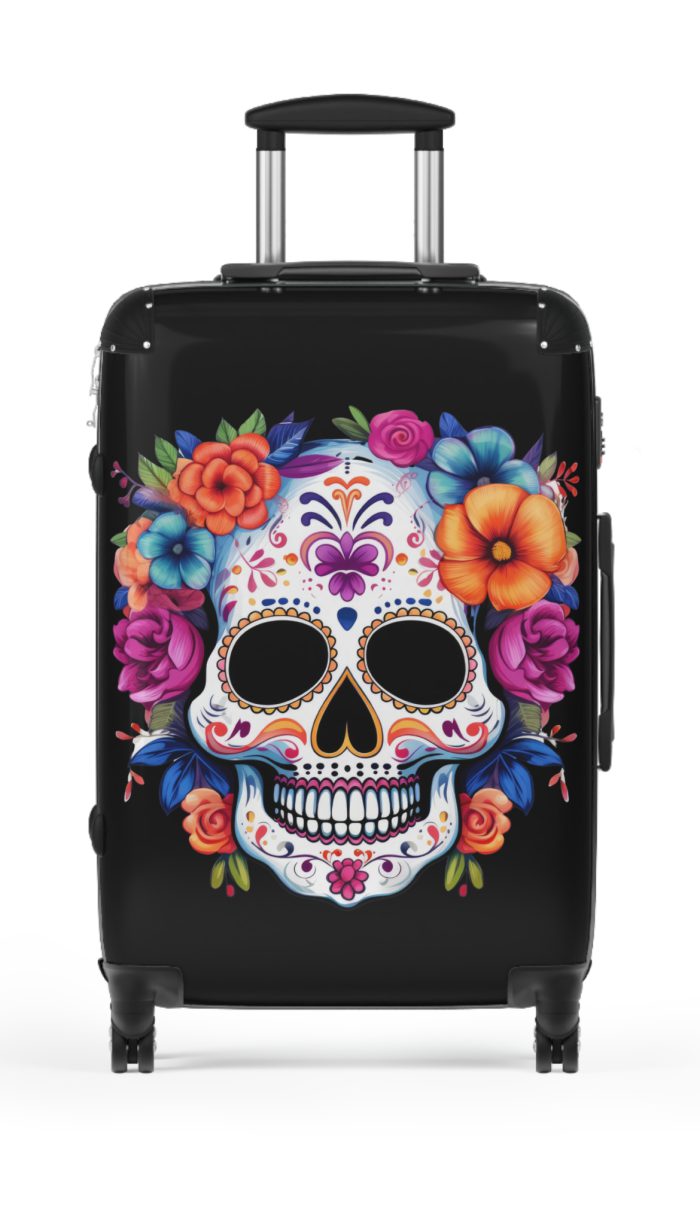 Edgy sugar skull suitcase, a bold and vibrant travel companion. Crafted for durability and adorned with rebellious sugar skull designs, it's perfect for those who embrace a touch of edge on the go.