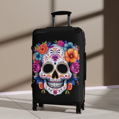 Edgy sugar skull suitcase, a bold and vibrant travel companion. Crafted for durability and adorned with rebellious sugar skull designs, it's perfect for those who embrace a touch of edge on the go.