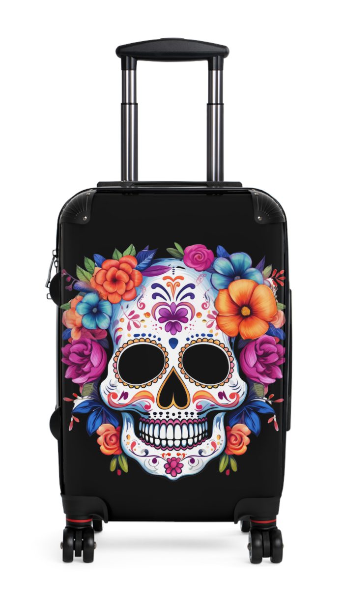 Edgy sugar skull suitcase, a bold and vibrant travel companion. Crafted for durability and adorned with rebellious sugar skull designs, it's perfect for those who embrace a touch of edge on the go.