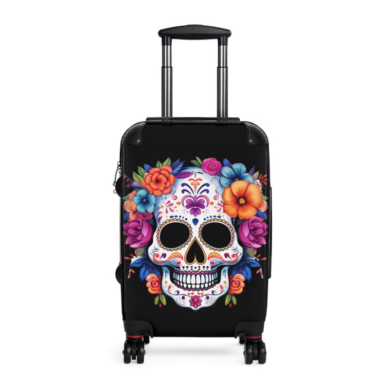 Edgy sugar skull suitcase, a bold and vibrant travel companion. Crafted for durability and adorned with rebellious sugar skull designs, it's perfect for those who embrace a touch of edge on the go.