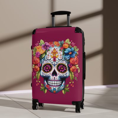 Edgy sugar skull suitcase, a bold and vibrant travel companion. Crafted for durability and adorned with rebellious sugar skull designs, it's perfect for those who embrace a touch of edge on the go.