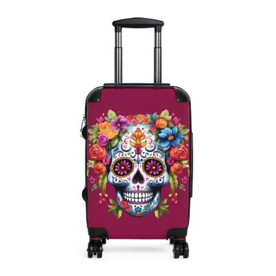 Edgy sugar skull suitcase, a bold and vibrant travel companion. Crafted for durability and adorned with rebellious sugar skull designs, it's perfect for those who embrace a touch of edge on the go.