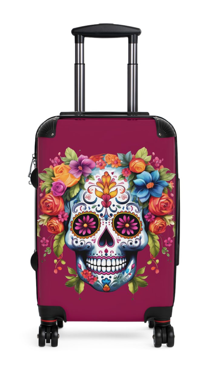 Edgy sugar skull suitcase, a bold and vibrant travel companion. Crafted for durability and adorned with rebellious sugar skull designs, it's perfect for those who embrace a touch of edge on the go.