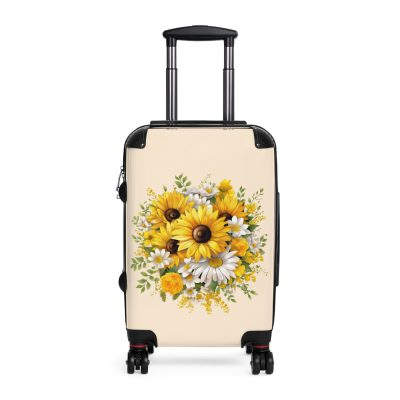 Floral sunflower daisy suitcase, a stylish and enduring travel companion. Crafted with vibrant sunflower and daisy designs, it's the perfect luggage for those who seek elegance on the go.