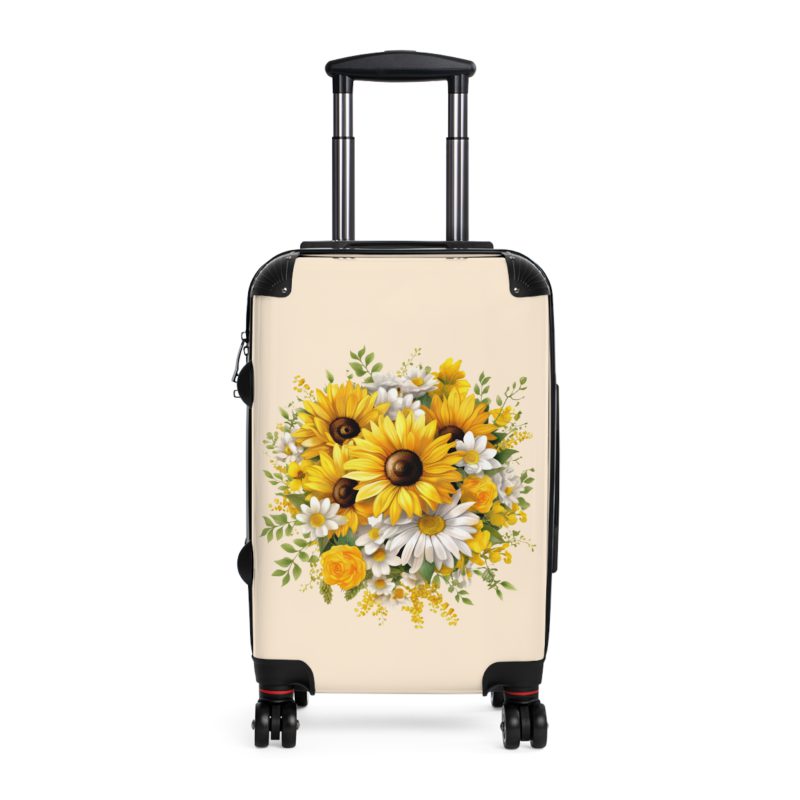 Floral sunflower daisy suitcase, a stylish and enduring travel companion. Crafted with vibrant sunflower and daisy designs, it's the perfect luggage for those who seek elegance on the go.