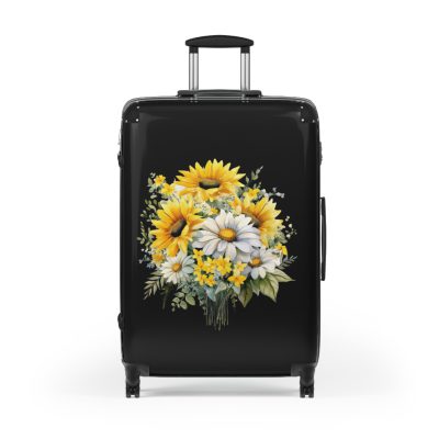 Floral sunflower daisy suitcase, a stylish and enduring travel companion. Crafted with vibrant sunflower and daisy designs, it's the perfect luggage for those who seek elegance on the go.