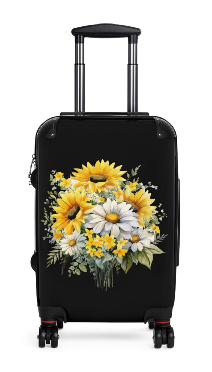 Floral sunflower daisy suitcase, a stylish and enduring travel companion. Crafted with vibrant sunflower and daisy designs, it's the perfect luggage for those who seek elegance on the go.