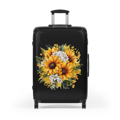 Floral sunflower daisy suitcase, a stylish and enduring travel companion. Crafted with vibrant sunflower and daisy designs, it's the perfect luggage for those who seek elegance on the go.