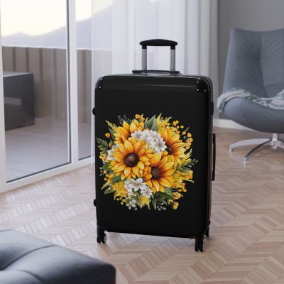 Floral sunflower daisy suitcase, a stylish and enduring travel companion. Crafted with vibrant sunflower and daisy designs, it's the perfect luggage for those who seek elegance on the go.